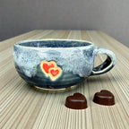 Blue Glazed Stoneware Mug with Hearts - BM Ceramics