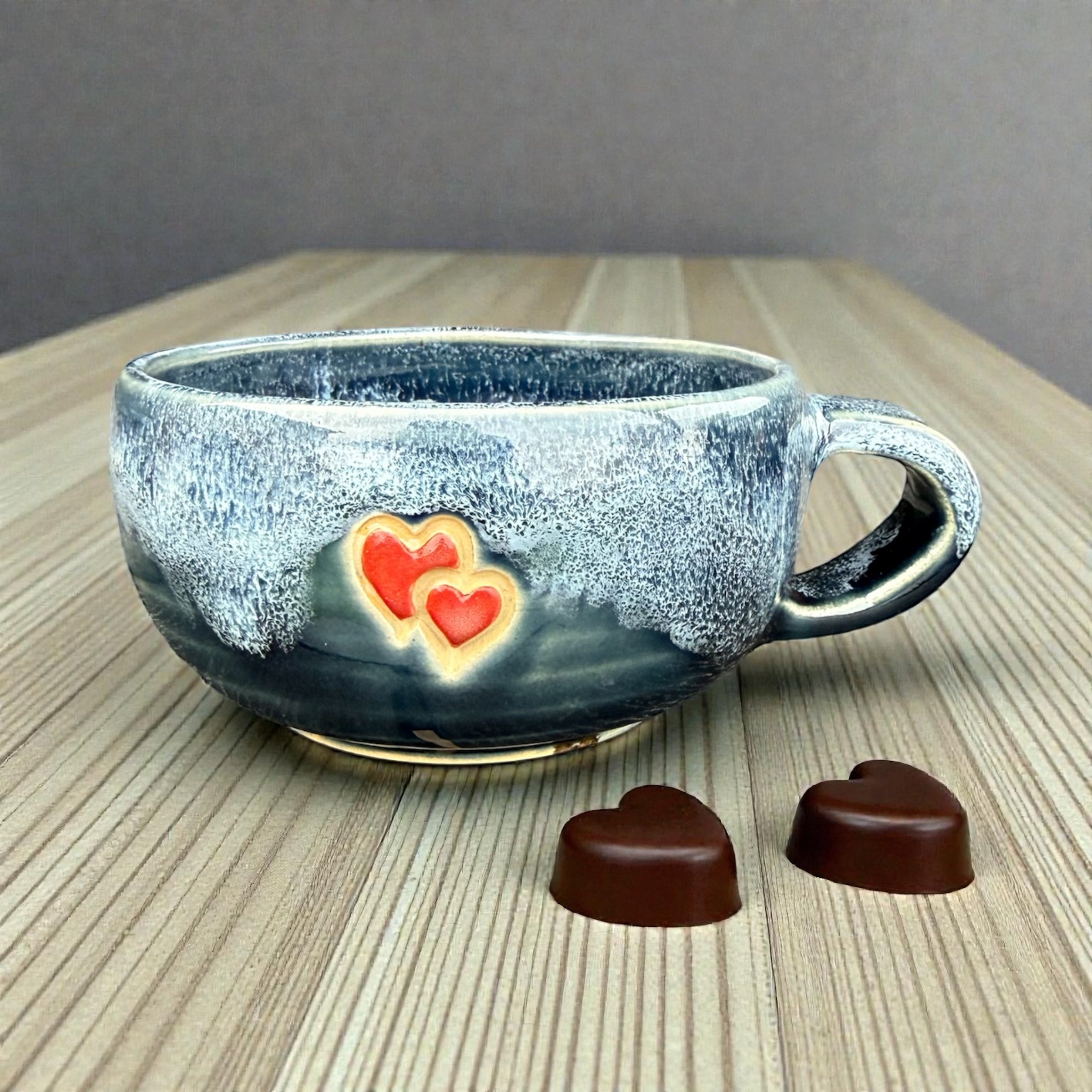 Blue Glazed Stoneware Mug with Hearts - BM Ceramics