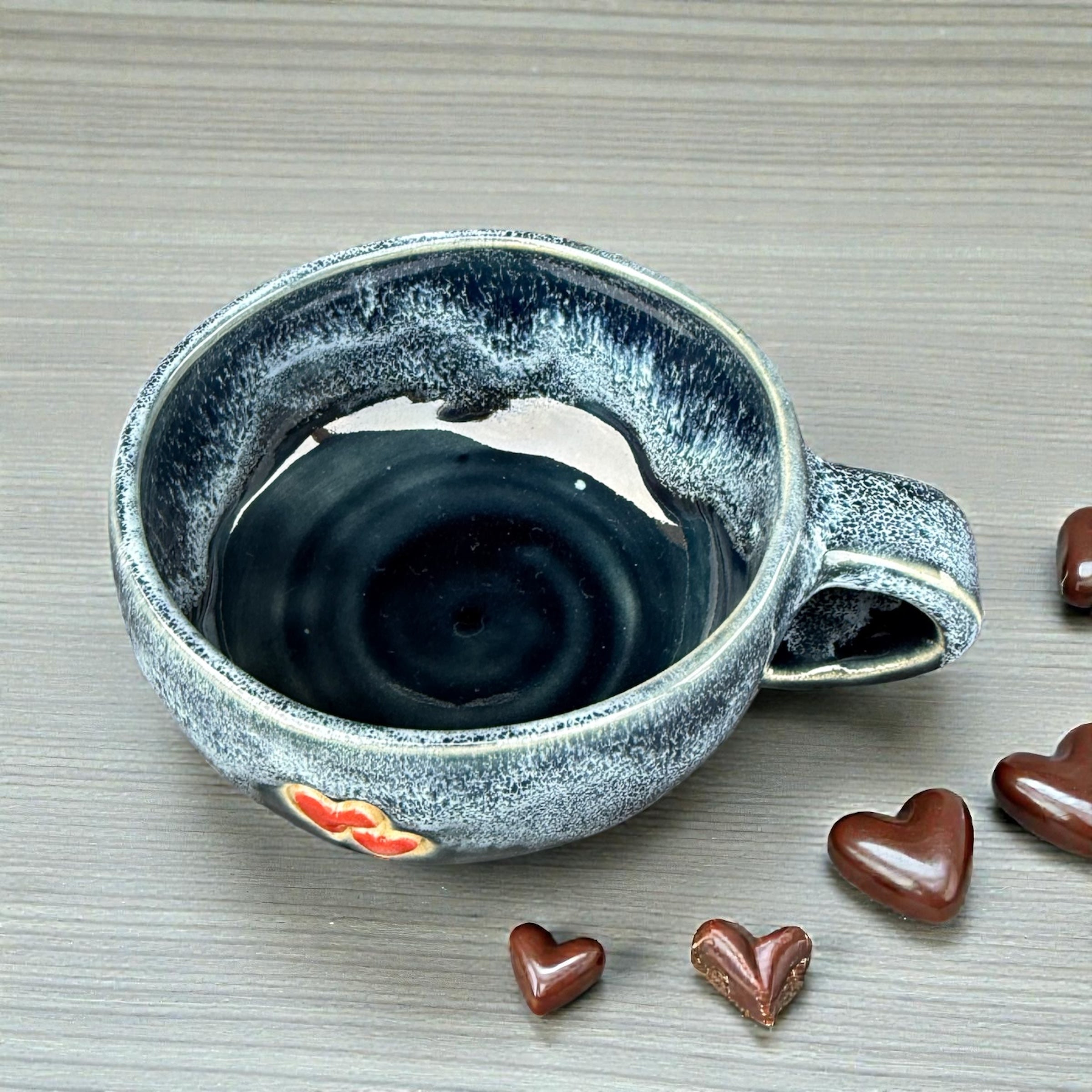 Blue Glazed Stoneware Mug with Hearts - BM Ceramics